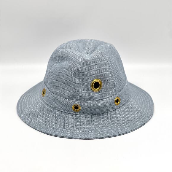 CLARE V Light Denim Bucket hat Women XS Small Light Blue Herringbone Grommet NEW main image 5